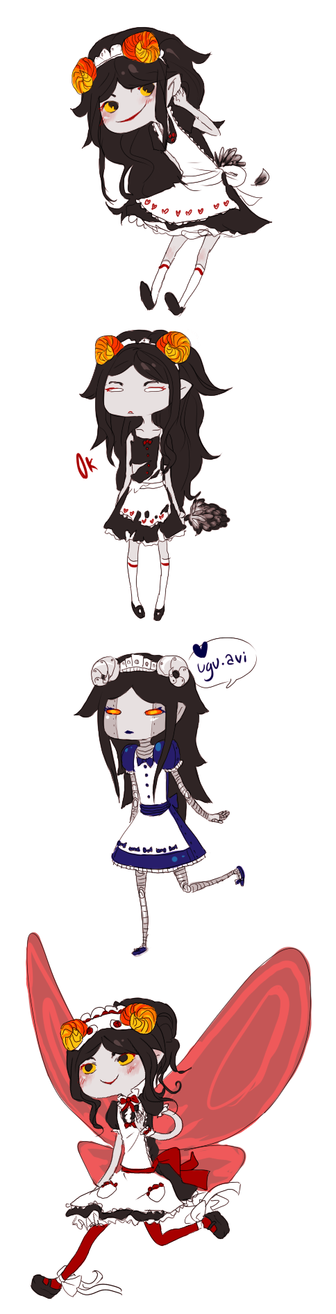 2011 aradia_megido aradiabot dead_aradia fashion godtier maid multiple_personas poisonparfait robot saucy_maid_outfit text wings_only word_balloon