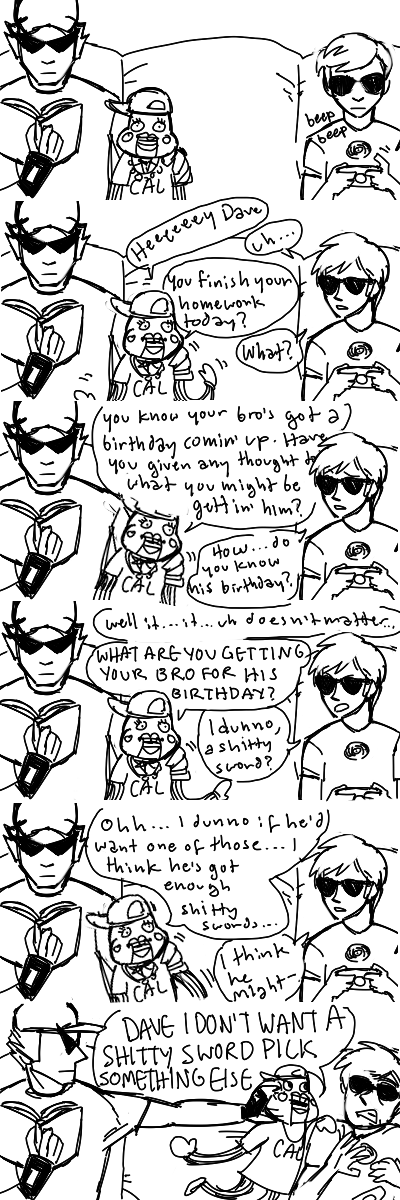 2011 book bro comic couch dave_strider gaming grayscale lil_cal lineart sitting starter_outfit text tricotee word_balloon