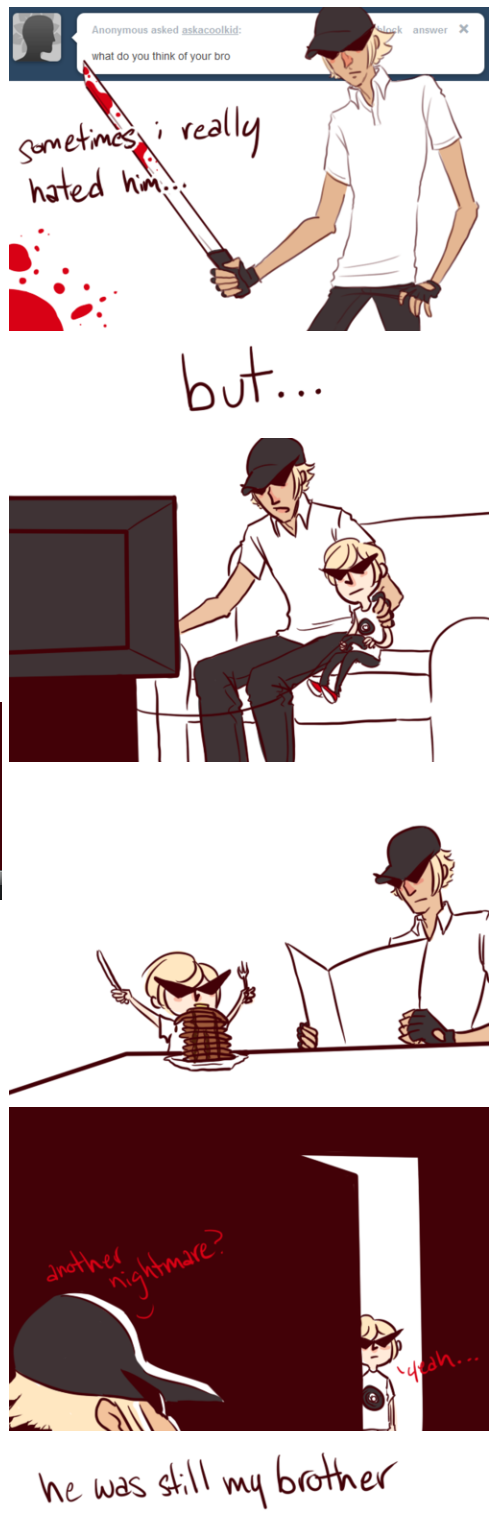ask askacoolkid blood bro broken_source comic couch dave_strider food sitting starter_outfit text unbreakable_katana