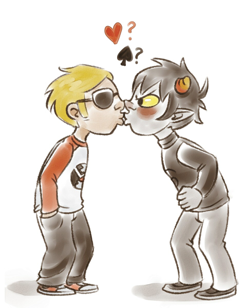 ? blackrom blush dave_strider karkat_vantas kiss red_baseball_tee red_knight_district redrom shipping source_needed sourcing_attempted