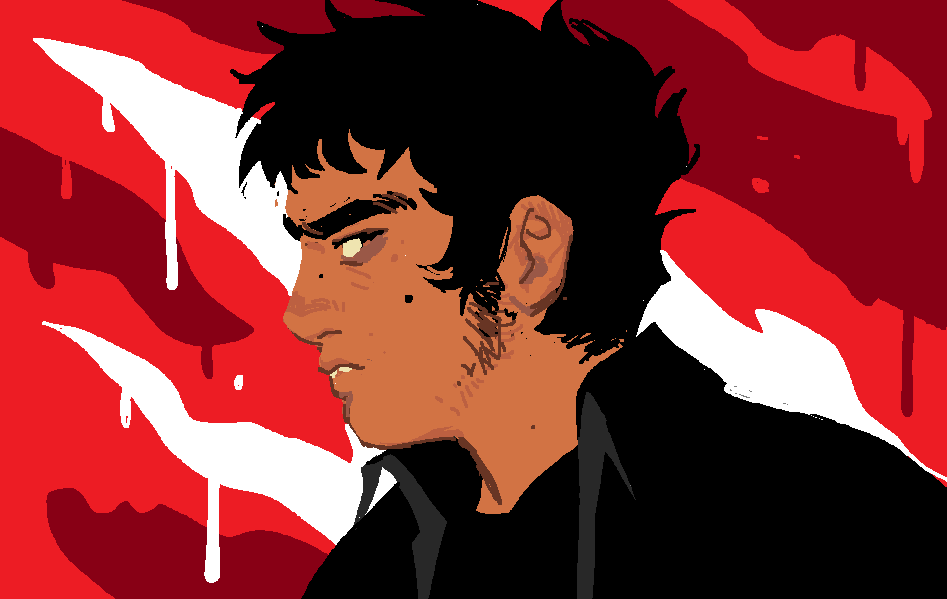 2025 aspect_symbol blood blood_aspect facial_hair fashion fullres hamsterdads headshot humanized jaggy_lines karkat_vantas solo
