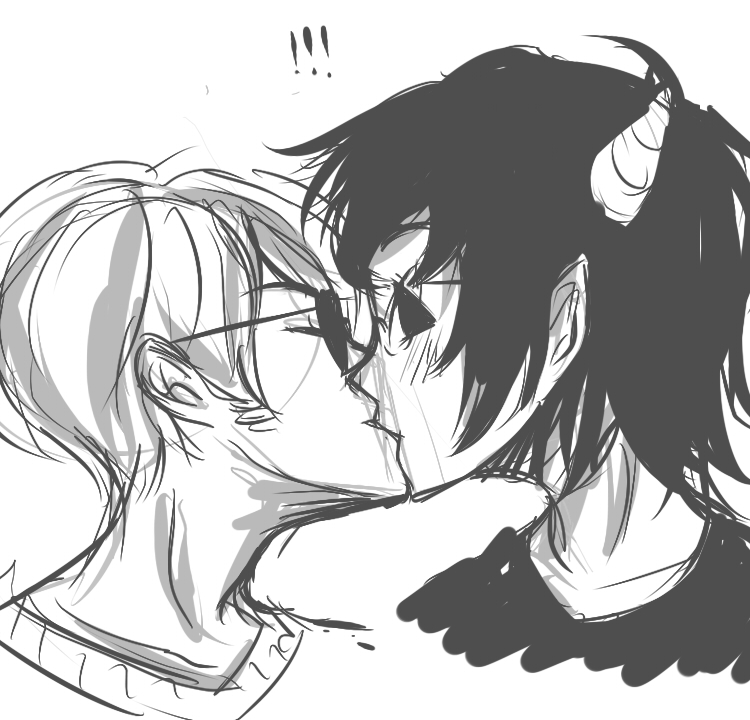 ! blush broken_source coolkids dave_strider grayscale kiss lineart profile redrom shipping sketch terezi_pyrope