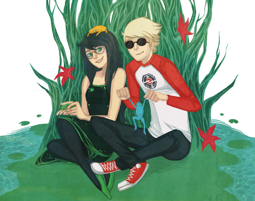 3_in_the_morning_dress broken_source dave_strider frogs jade_harley land_of_frost_and_frogs red_baseball_tee
