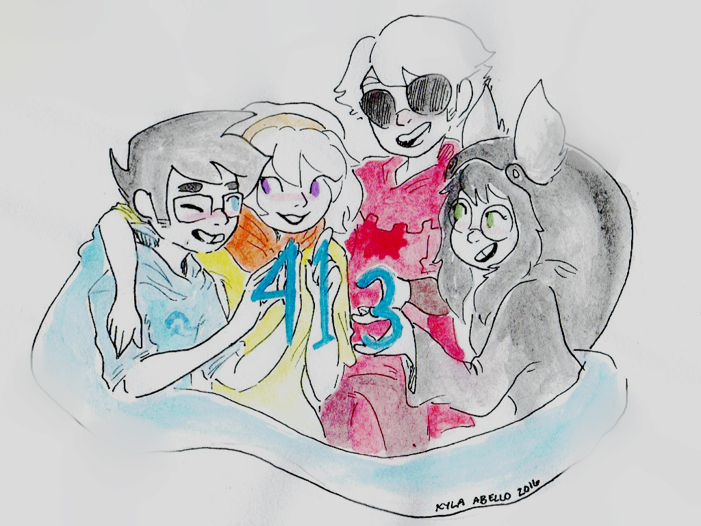 413 2016 alyykeavvylo animal_ears arm_around_shoulder beta_kids breath_aspect dave_strider dogtier fullres godtier heir jade_harley john_egbert knight light_aspect rose_lalonde seer space_aspect time_aspect witch wonk