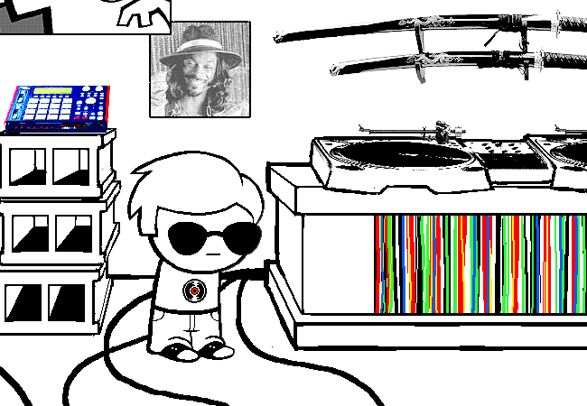 animated dave_strider dreamself felt_duds four_aces_suited image_manipulation katana puppet_tux red_plush_puppet_tux solo source_needed sourcing_attempted sprite_mode turntables