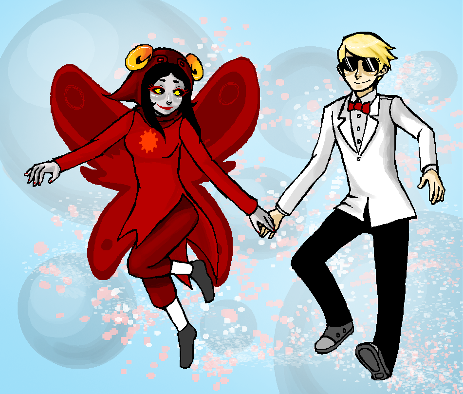 aradia_megido arrcade dave_strider double_time godtier holding_hands maid puppet_tux redrom shipping