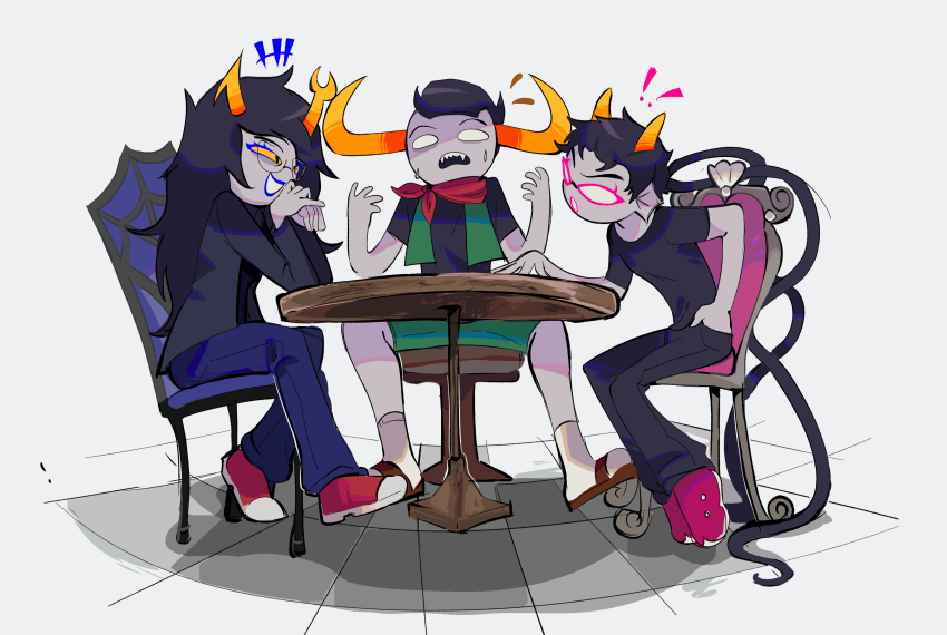2023 audieaudieaudie casual dancestors dream_ghost fullres meenah_peixes pirate_pupa_pan sitting starter_outfit sweat tavros_nitram vriska_serket