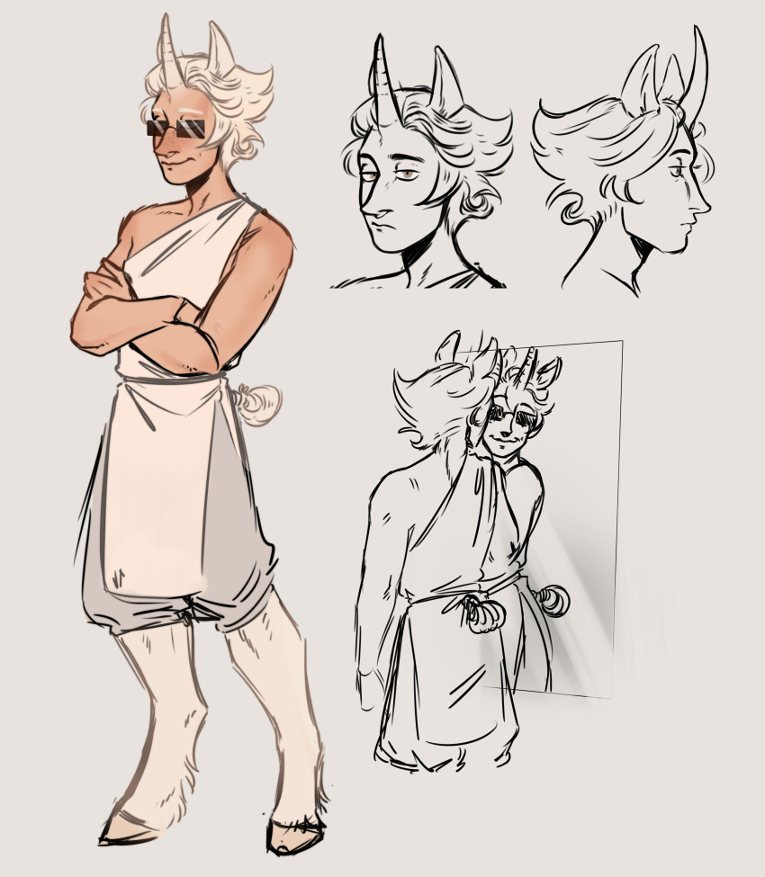 2025 arms_crossed art_dump fullres headshot homestuck:_beyond_canon lineart no_glasses reflection satyrs solidlobster1998 solo starter_outfit swiss_elysi