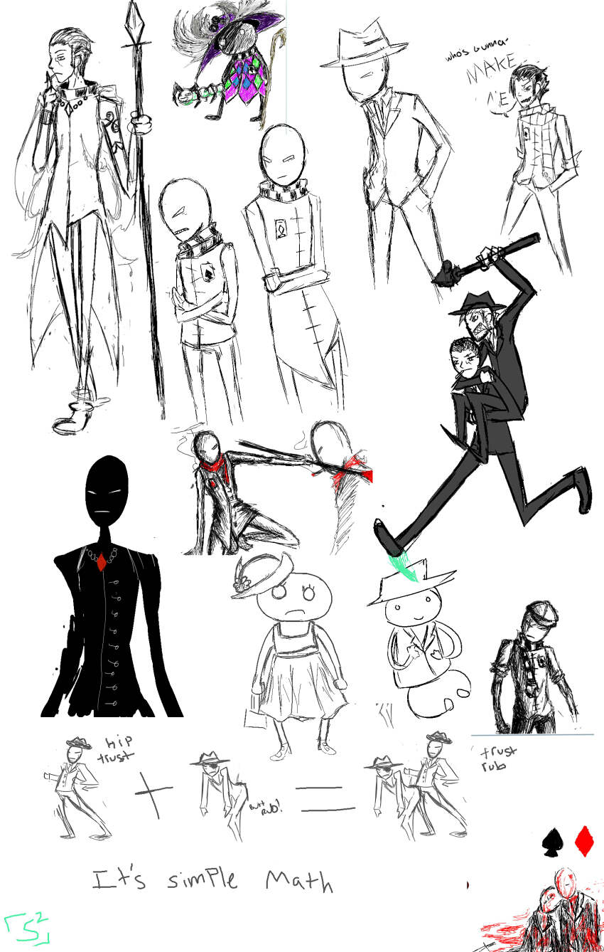 2011 agent_uniform archagent arms_crossed art_dump blood carrying cast_iron_horse_hitcher cd clubs clubs_deuce courtyard_droll dd dd's_spear dead diamond diamonds_droog draconian_dignitary eyepatch fashion fullres harlequin_uniform humanized jack_noir jaggy_lines multiple_personas profile rule63 sadoh-shi sadstuck scars sketch smoking spade spades_slick strife text word_balloon
