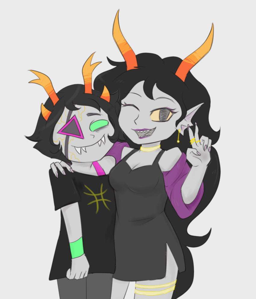 2023 arm_around_shoulder body_modification cirava_hermod conthetic cridea_jeevik eyepatch fourthwing-art fullres hiveswap starter_outfit wonk