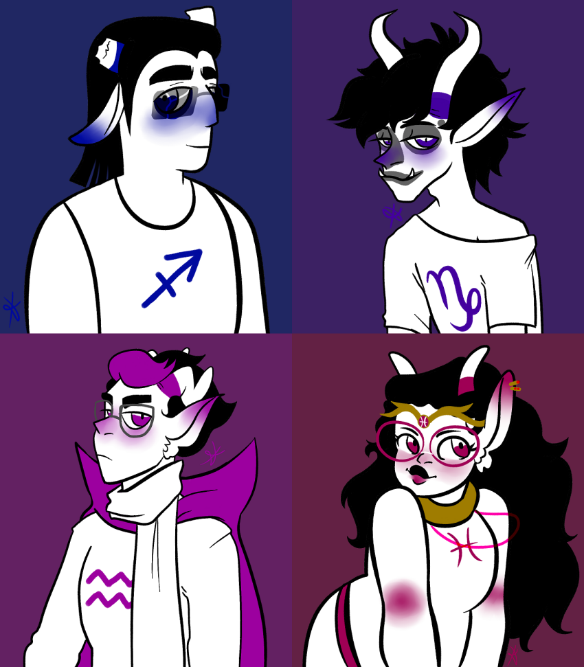 2016 alyykeavvylo animal_ears body_modification equius_zahhak eridan_ampora feferi_peixes fullres gamzee_makara grayscale highlight_color starter_outfit