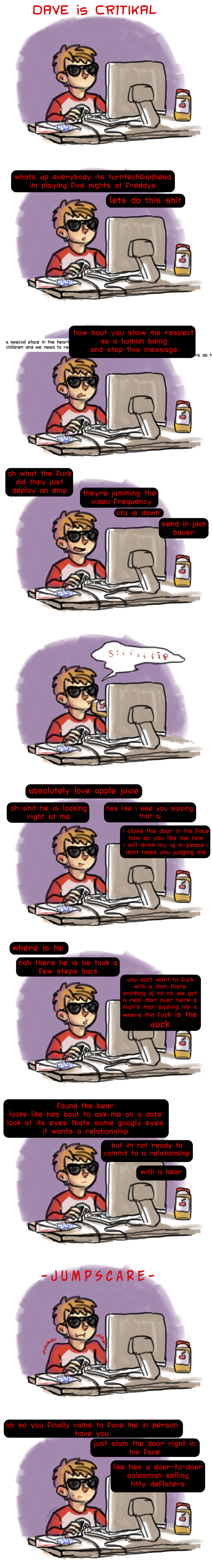 apple_juice audrineum comic computer cr1tikal dave_strider five_nights_at_freddy's freckles gaming huge red_baseball_tee solo