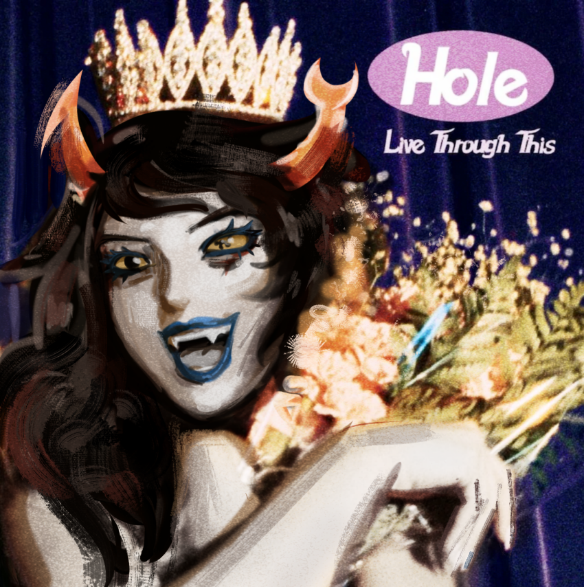 2025 chomplicated crown fashion flowers fullres hole no_glasses parody solo text vriska_serket