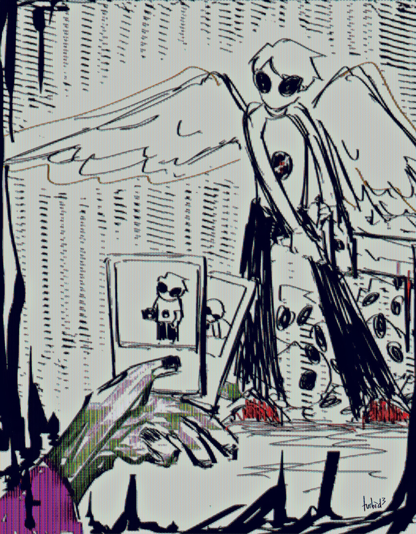 2025 black_squiddle_dress blood broken_caledfwlch dave_strider dead decapitation dersecest fullres grayscale grimdark head_out_of_frame highlight_color incest monochrome multiple_personas phone red_record_tee redrom rose_lalonde selfie shipping starter_outfit sword turbidturbidturbid