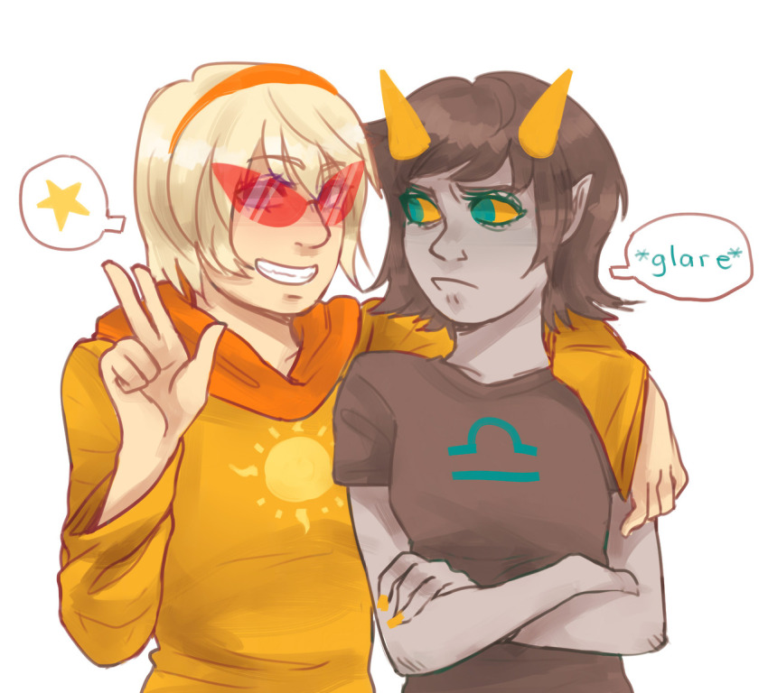 arm_around_shoulder arms_crossed glasses_added glassesswap godtier rose_lalonde seeing_terezi seer terezi_pyrope wingpie word_balloon