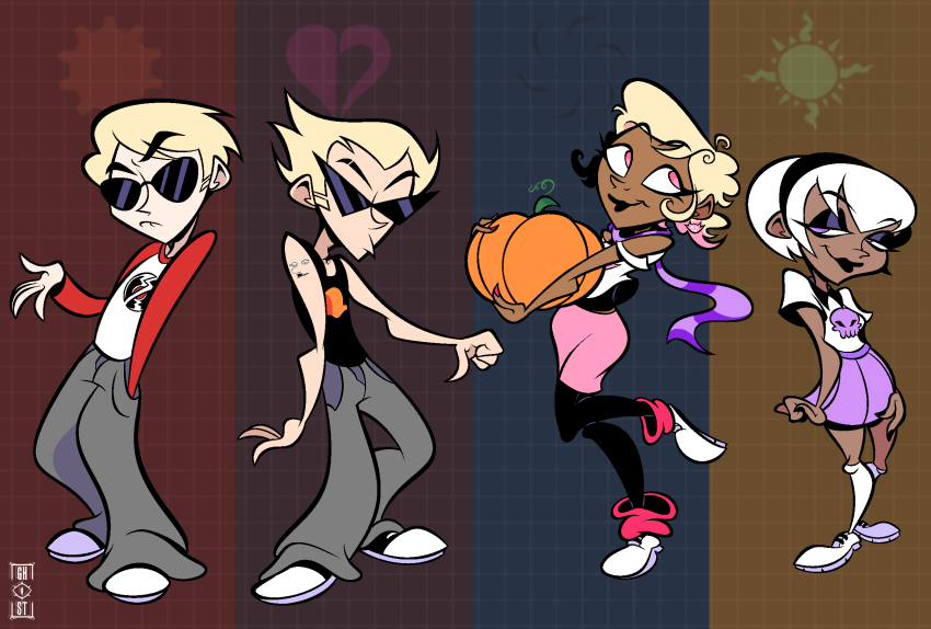 2022 aspect_symbol body_modification dave_strider dirk_strider gh0stcr33p heart_aspect light_aspect pumpkin red_baseball_tee rose_lalonde roxy's_striped_scarf roxy_lalonde scarf starter_outfit strilondes strong_tanktop time_aspect void_aspect