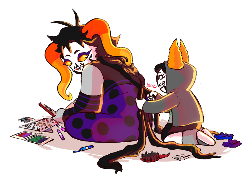 alternate_hair chahut_maenad dagmars fake_horns hiveswap joey_claire shipping size_difference styling_hair