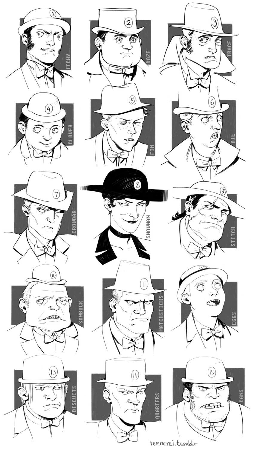 2013 all_leprechauns biscuits bq cans clover crowbar die doze eggs facial_hair felt fin freckles fullres grayscale headshot humanized itchy matchsticks quarters ren-ne-rei sawbuck scars snowman stitch trace