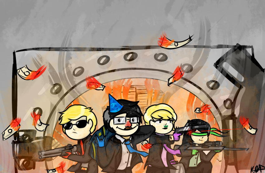 2017 beagle_puss beta_kids blindfold crossover dave_strider fire formal fullres gun handgun hunting_rifle jade_harley john_egbert kalbeton parody payday rose_lalonde w_magnet wizard_hat