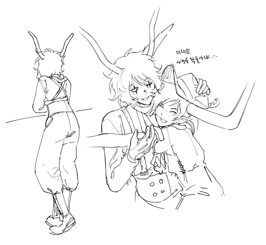 2025 back_angle beforus_ancestors bland_highblood fullres grayscale hug language:korean lineart ship_name_needed shipping sketch starter_outfit text the_treeaboo tiniming66