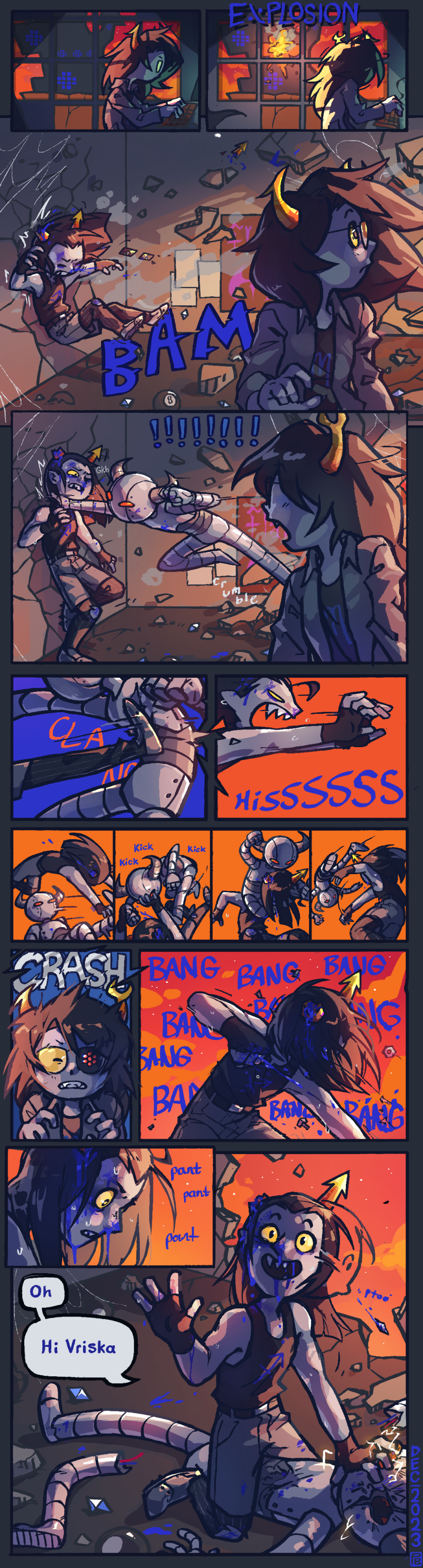 2023 8_ball alternia blood comic equius's_hive equius_zahhak eyepatch fluorite_octet fullres hive no_glasses pastabaguette sparbots starter_outfit strife sweat text vriska's_hive vriska_serket word_balloon
