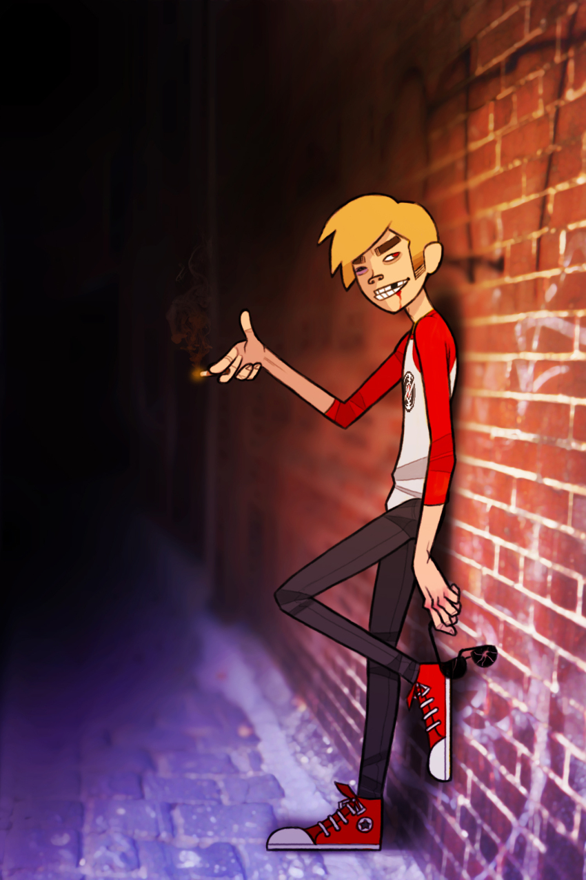 blood crossover dave_strider gorillaz no_glasses red_baseball_tee shandy smoking solo