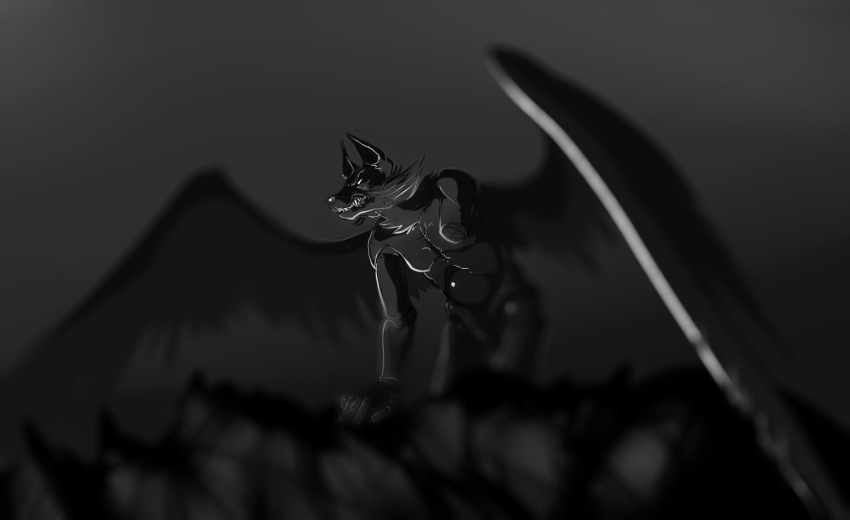 2014 amputation bec_noir beetleneedle fullres grayscale jack_noir kneeling low_angle solo sovereign_slayer