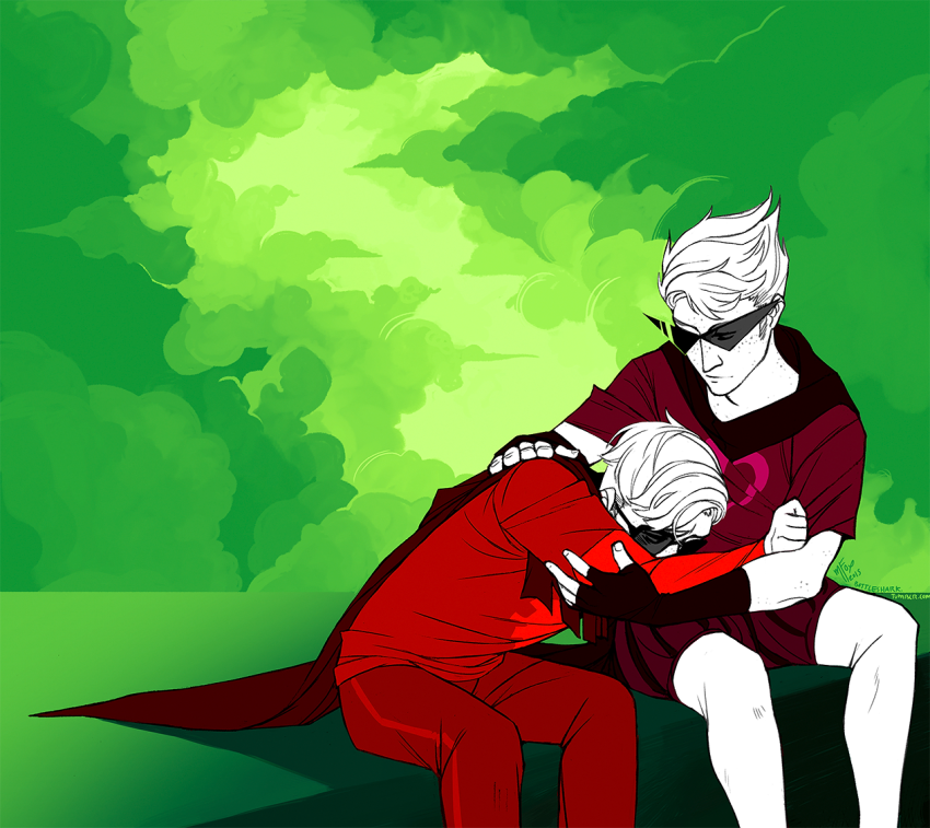 bottleshark dave_strider dirk_strider godtier heart_aspect hug knight land_of_tombs_and_krypton panel_redraw prince time_aspect