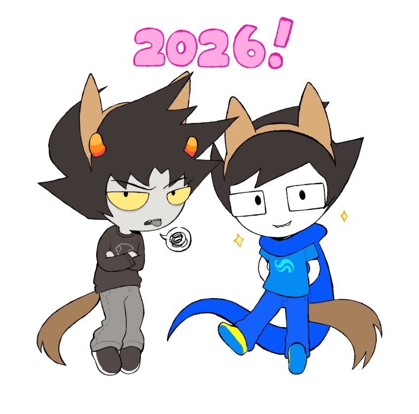 2025 animal_ears arms_crossed breath_aspect fullres heir john_egbert karkat_vantas r_ch07 stars starter_outfit text word_balloon