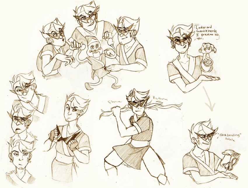 art_dump avatar_the_last_airbender crossover dirk_strider gaulllimaufry lil_cal monochrome no_glasses sketch