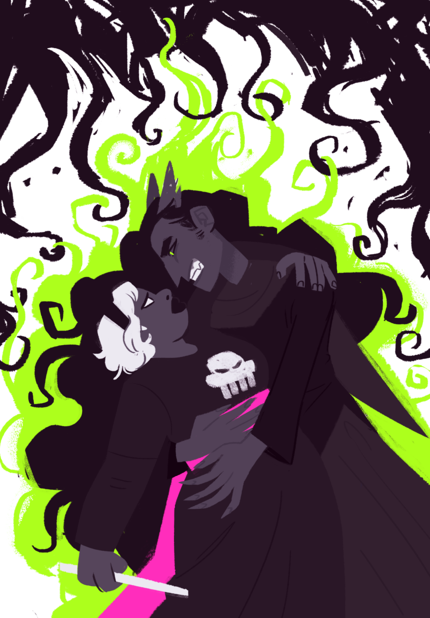 2016 black_squiddle_dress dogtier godtier grimbark grimdark guns_and_roses hug jade_harley needlewands no_glasses profile rose_lalonde shipping snilm space_aspect witch