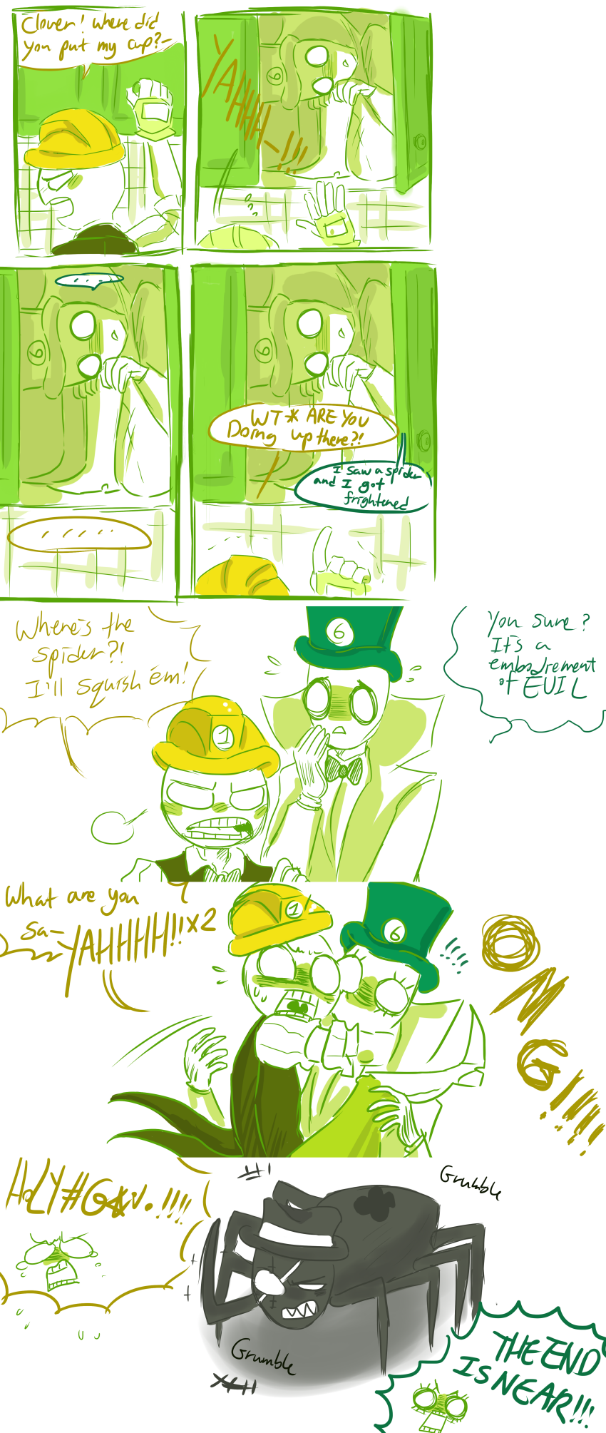 ! ... 2014 animalstuck back_angle carrying clubs comic crying die eyepatch felt felt_manor fullres hard_hat itchy jack_noir monochrome ohyeahaskthefelt scars sitting spades_slick spiders starter_outfit sweat text word_balloon wut