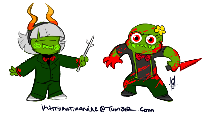 2016 blood caliborn callie_ohpeee calliope cherubim crossover fake_horns flowers fullres kittykatmaniac knife meme starter_outfit undertale weapon