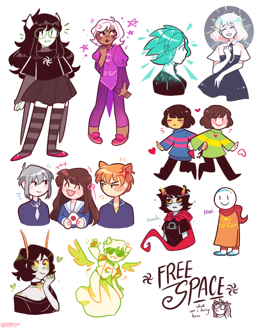 2019 art_dump crossover crystalrina davepetasprite^2 dragon_cape dreamself ellsee_raines fanfic_art fruits_basket fullres godtier headshot heart jade_harley land_of_the_lustrous light_aspect midair no_glasses rorb_lalorb rose_lalonde roxy_lalonde seeing_terezi seer space_aspect sprite stars starter_outfit terezi_pyrope text undertale vast_error witch