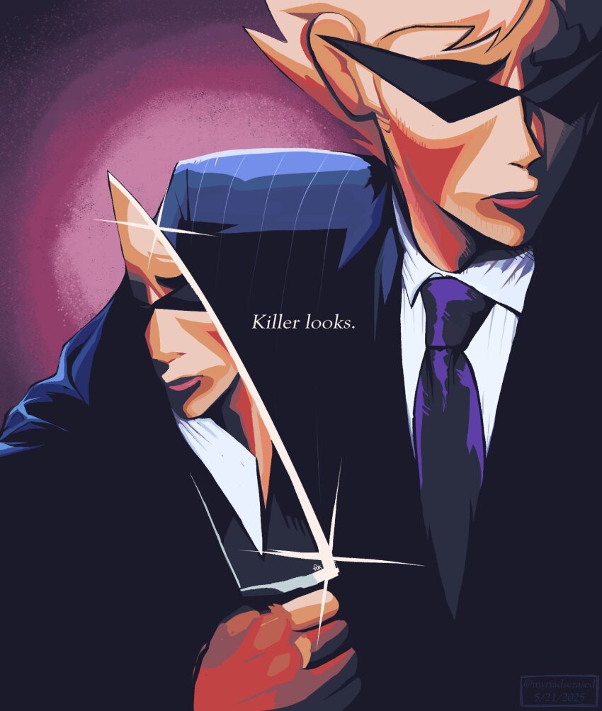 2025 american_psycho crossover dirk_strider formal fullres knife myriadserased parody pastiche reflection solo suit text