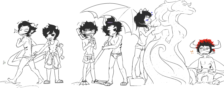 ! 2014 barefoot beverage blush boys cronus_ampora dancestors fullres grayscale grubscars heart highlight_color horses horuss_zahhak kankri_vantas kurloz_makara lineart lunaticjin mituna_captor no_hat no_shirt rufioh_nitram summer swimsuit