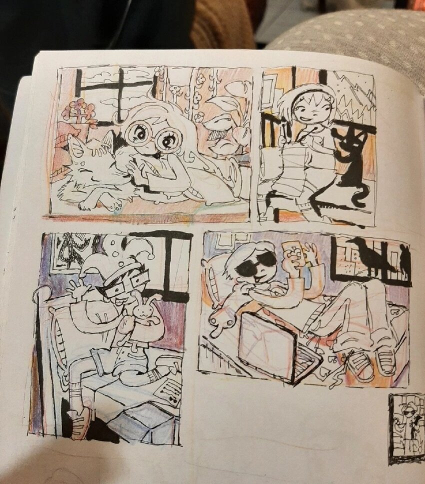 becquerel bed beta_kids broken_source cats computer crows dave_strider hat jade_harley jaspers john_egbert knitting_needles liv_tyler lying night_milk rose_lalonde sitting smuppets starter_outfit