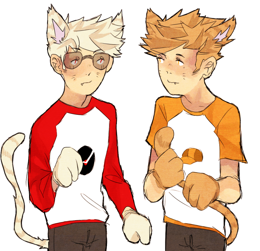2013 animal_ears cremena dave_strider dirk_strider fullres no_glasses orange_sleeved_hat_shirt red_baseball_tee