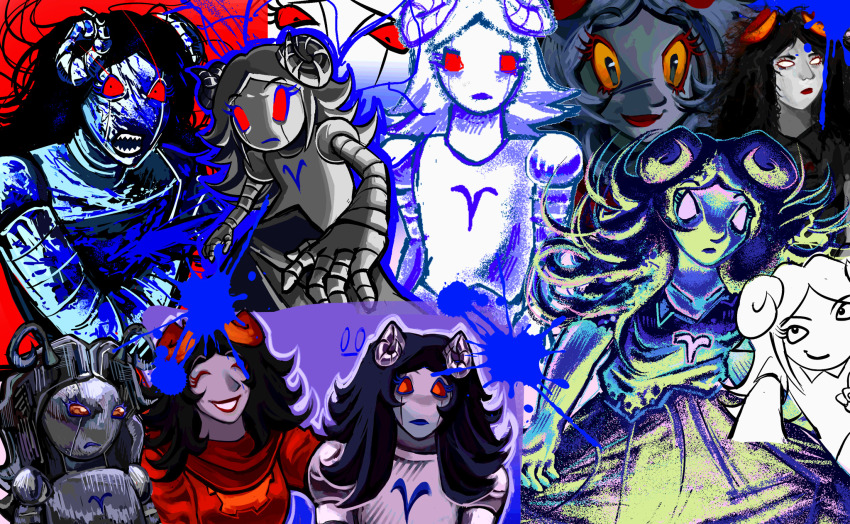 2025 aradia_megido aradiabot art_dump blood dead_aradia godtier headshot limited_palette lineart maid multiple_personas solo squizazz starter_outfit time_aspect