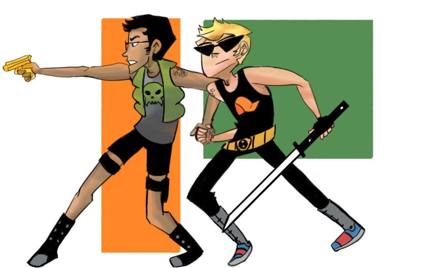 body_modification dirk_strider golden_guns grawlixia holding_hands jake_english mound_raider_getup pumpkin_patch redrom shipping strong_outfit strong_tanktop unbreakable_katana