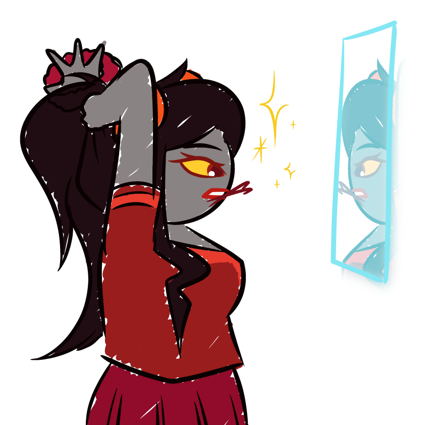 2025 alternate_hair damara_megido dancestors fullres iceflower99 jaggy_lines profile reflection solo starter_outfit styling_hair