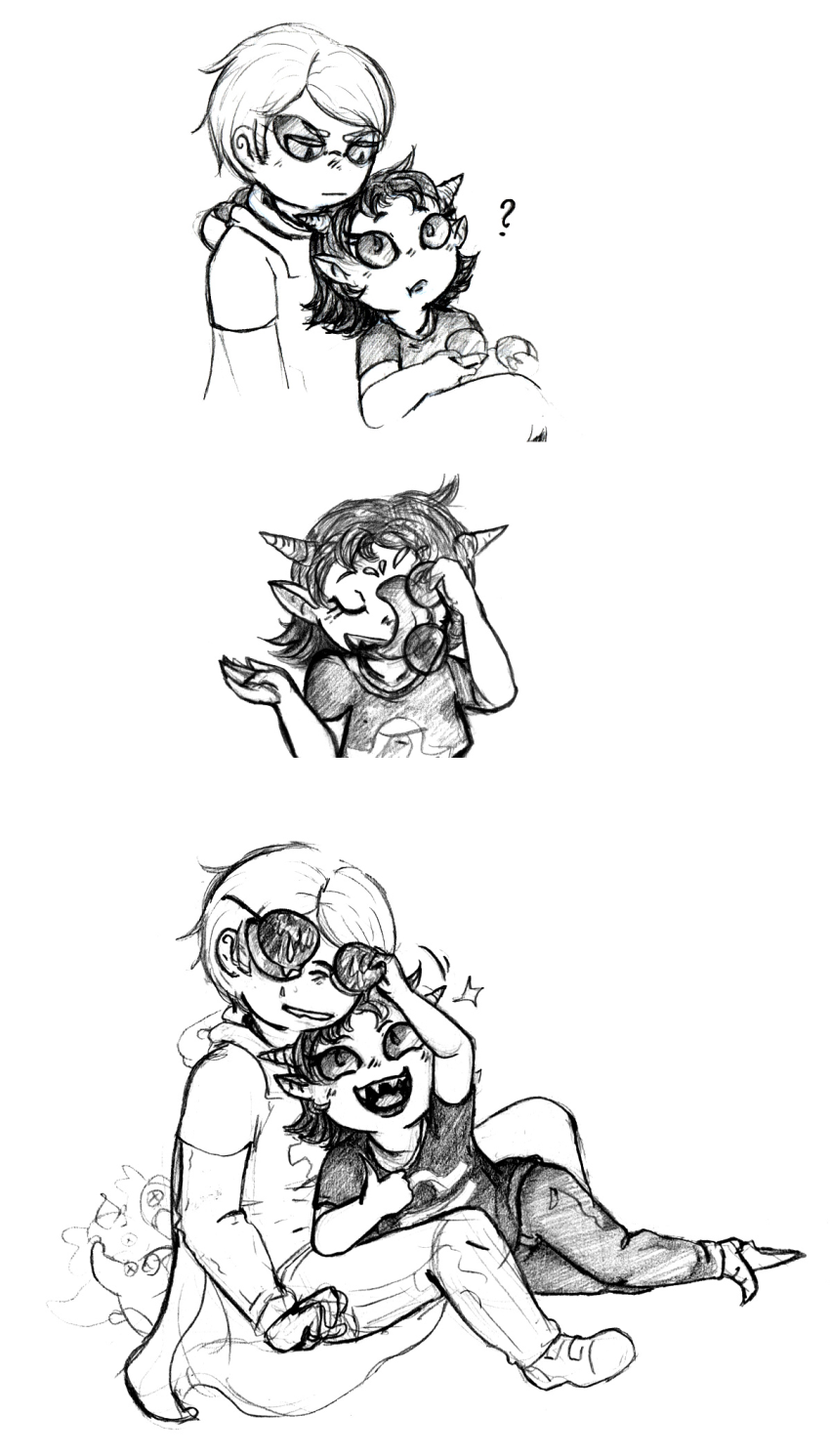 comic dave_strider glassesswap godtier grayscale knight licking nai no_glasses request scalemates terezi_pyrope thumbs_up