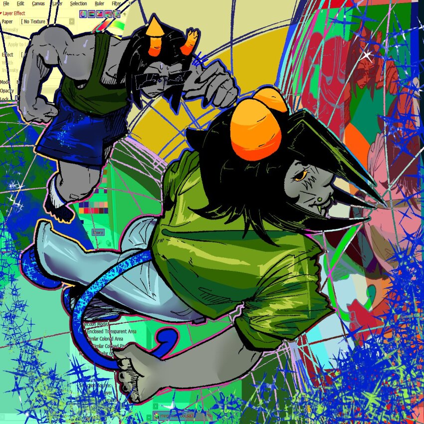 2026 art_program_in_frame casual equius_zahhak fullres high_angle meowrails musclestuck nepeta_leijon no_hat oblique_angle palerom poff_null shipping starter_outfit sweat