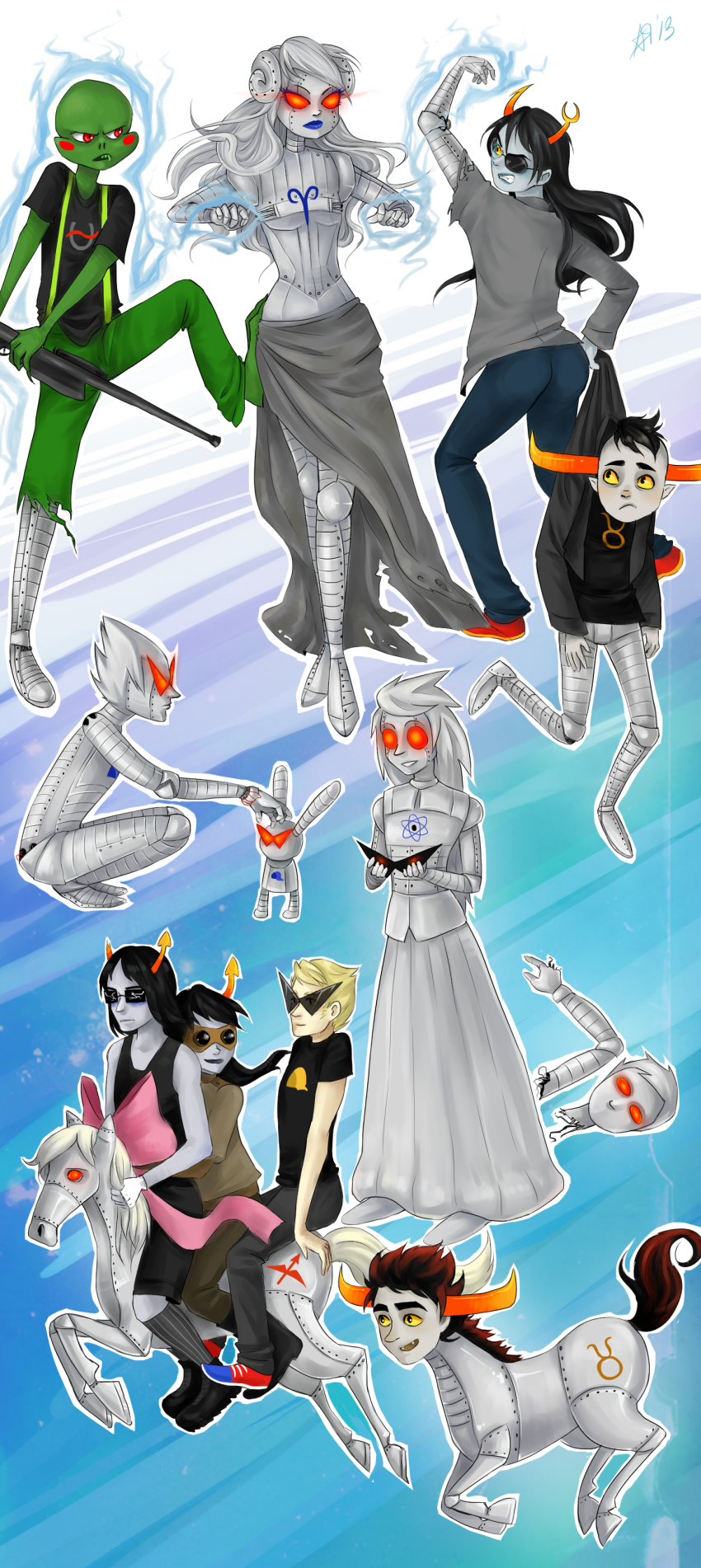 2013 andrew_hussie aradia_megido aradiabot artificial_limb black_rifle brobot caliborn dancestors decapitation dirk_strider equius_zahhak eyepatch fullres horse_rufioh horuss_zahhak hussiebot jadebot lil_hal lil_sebastian maplehoof metalhoof nitrams robolegs robot rufioh_nitram s-opal starter_outfit tavros_nitram vriska_serket zahhaks
