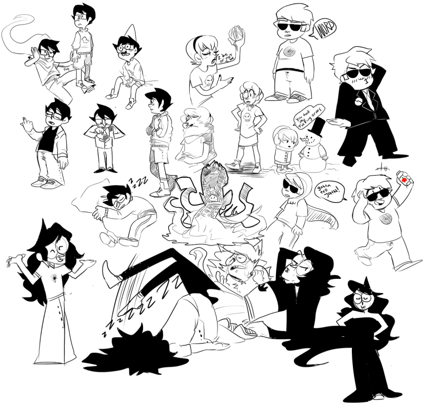 3_in_the_morning_dress apple_juice art_dump beagle_puss beta_kids black_squiddle_dress crying dave_strider dress_of_eclectica four_aces_suited godtier grimdark heir highlight_color hubtopband jade_harley jadesprite john's_vriska_outfit john_egbert knight rose's_winter_clothes rose_lalonde sketch sleeping sprite starter_outfit the_finger wise_guy_slime_suit word_balloon yarn zillyhookah