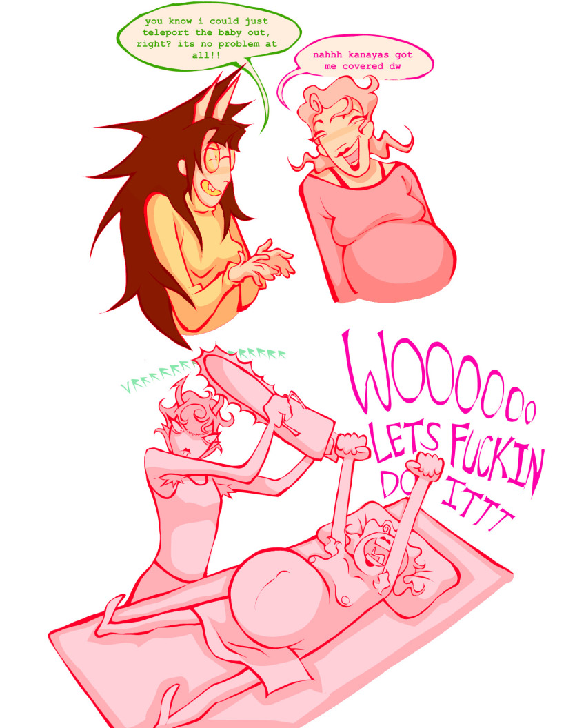 2024 chainsaw comic dogtier fpreg jade_harley kanaya_maryam lying no_shirt obscenicon roxy_lalonde text word_balloon