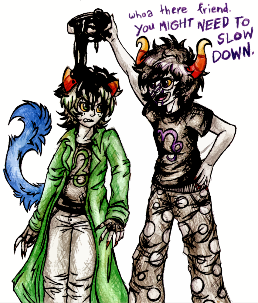 blackrom crossover don't_hug_me_i'm_scared gamzee_makara insane_clown_pussy iroxykun nepeta_leijon no_hat shipping zodiac_symbol