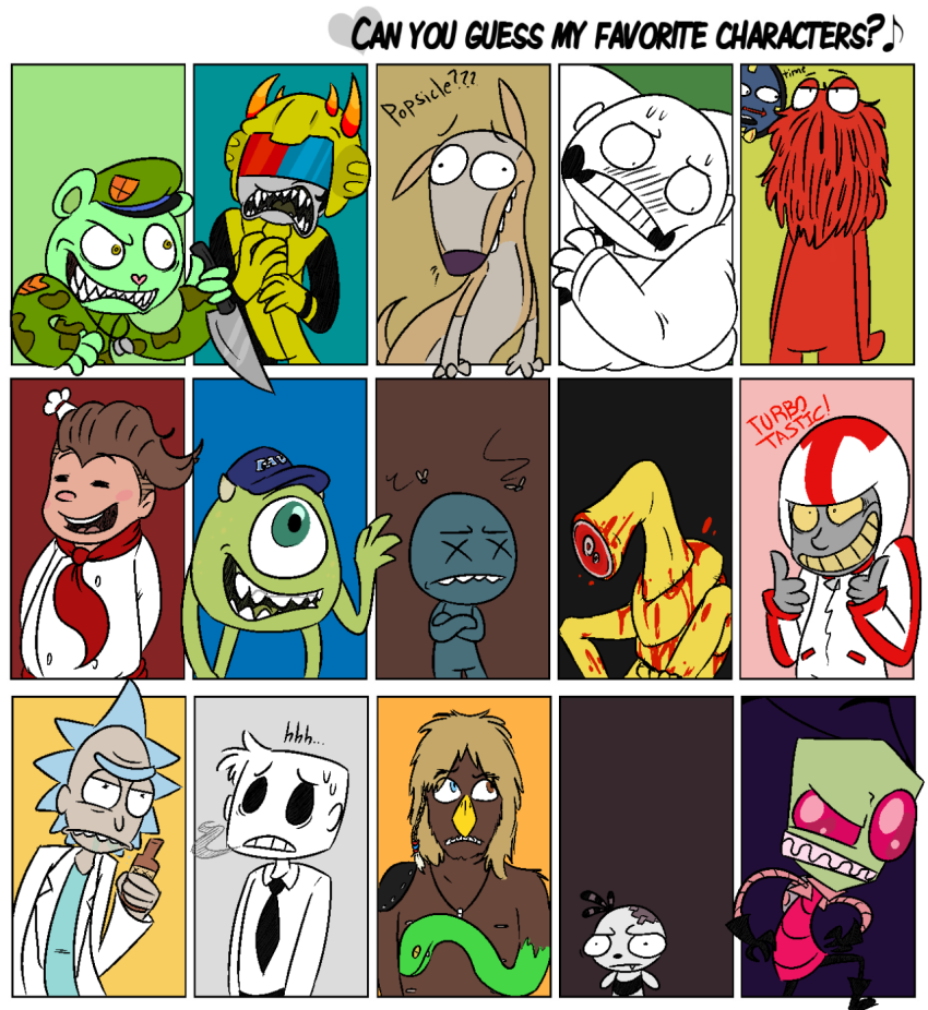 alcohol alfred's_playhouse arms_crossed blood crossover dancestors dangan_ronpa disney don't_hug_me_i'm_scared happy_tree_friends invader_zim lenore_the_cute_little_dead_girl mituna_captor monsters_university music_note off pixar rick_and_morty space_funeral the_binding_of_isaac thumbs_up wreck-it_ralph xavier:_renegade_angel zomb0ners