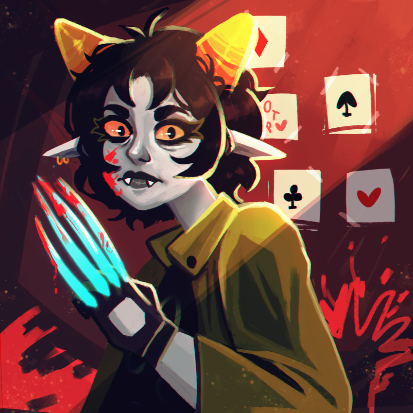 2018 action_claws blood clubs diamond fullres heart hilaletto hive nepeta's_hive nepeta_leijon no_hat solo spade starter_outfit text