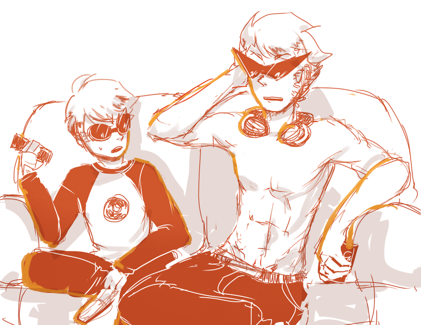 bro couch dave_strider lawey limited_palette no_hat red_baseball_tee sitting sketch